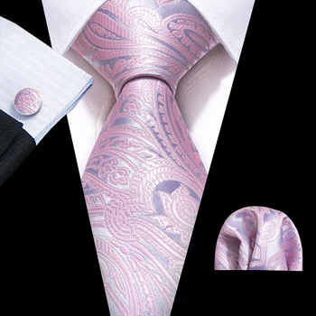 Noul Roz Paisley de Nunta pentru Barbati Cravata 8.5 cm Mătase, Cravate de Afaceri Batistă Buton Cravata Barbati Set Cadou Barry.Wang FA-5398