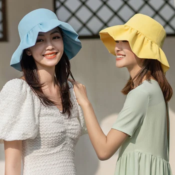 Ohsunny Pălării de Soare Moda coreeană Casual Doamnelor Plat ciucure Găleată cu Capac Pescar Pălărie de Plajă Turism Femei Pălării de Cap UPF 50+