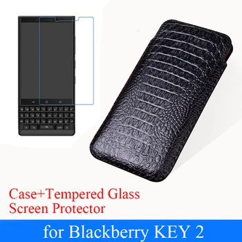 Pentru Blackberry KEY2 de Lux din Piele Husă de Telefon + Temperat Pahar Ecran Protector pentru Blackberry Cheie 2 KeyTwo Caz Sac