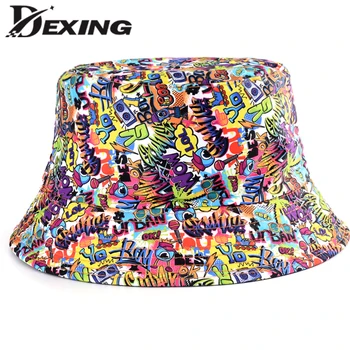 Primavara-Vara Desene Graffiti Bucket Hat Pentru Femei, Bărbați În Aer Liber Pliabil Bob Pescar Palarie Fete Baieti Panama Sun Beach Hat