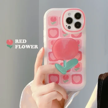 Retro Roz de Flori de Lalea Zăbrele Telefon Moale Caz Pentru iPhone 14 13 Pro Max 12 Mini 11 Xr Xs Max X 7 8 Plus Drăguț Acoperi Coque