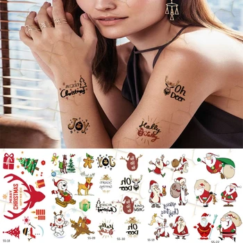 Roșu corn Impermeabil Tatuaj Temporar Autocolante de Crăciun Cadou Caseta de Tatuaj Body Art Zăpadă Fals Flash Tatuaj pentru Barbati Femei Copii
