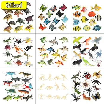 Simulare Faunei de Insecte Broasca Tropicale Pește, păsări Model Set Ornament PVC Animale in Miniatura, Cifrele de Acțiune Cunoaștere jucărie Cadouri