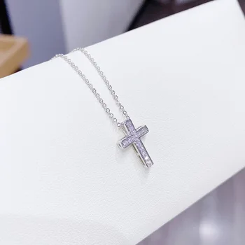 SIPENGJEL Moda Cruce Simplă Cravată Colier Pentru Femei de Culoare Argintie Strălucitoare Cubic Zircon Pandantiv Cruce Colier Bijuterii de Nunta