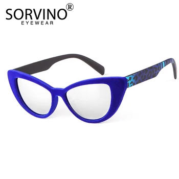 SORVINO Vintage Albastru Oglinda Ochi de Pisica ochelari de Soare pentru Femei Brand Designer de 90 de Catifea Cateye Iarna Ochelari de Soare Portocaliu Roșu Nuante SP81