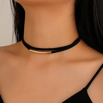 Stil gotic Negru Flanel Dublu-strat pentru Femei Lanț de Gât Cravată 2022 Tendință coreea Retro de Metal Tub Scurt Colier Bijuterii Cadou