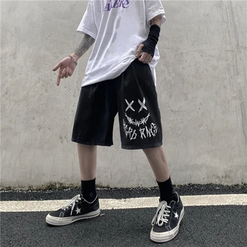 Streetwear pantaloni Scurți de Vară a Femeilor de Bărbați, Harajuku XX Smiley Imprimare Supradimensionate Casual Dark Goth Skateboard-ul Hip-Hop pantaloni Scurți de sex Feminin