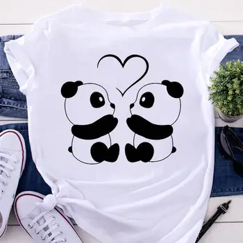 Tees Doamnelor Maneca Scurta De Vara Uzura De Moda De Vacanta Tricouri Dragoste Panda Animal Tendință De Desene Animate Topuri Femei Graphic T-Shirt
