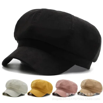 Toamna Pălării de Iarnă pentru Femei Solide Simplu Octogonal Capac de vânzător de ziare Doamnelor Casual Lână Pălărie de Iarnă Bereta Femei Pictor Capac