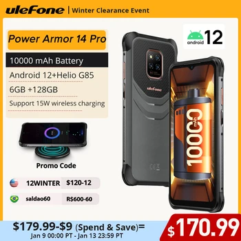 Ulefone Power Armor 14 Pro Telefon Robust 10000mAh Android 12 Smartphone rezistent la apa, 128GB de Încărcare Wireless NFC versiune Globală