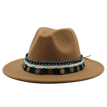 Unisex Lână Simțit Pălării Fedora Decor de Moda Margine Plat Jazz Panama capac Formale Pălărie Melon Derby pentru Barbati Femei