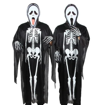 Vanzare Halloween Costume Înfricoșătoare Cu Mănuși De Craniu Schelet Monstru, Demon Fantomă Haine Halat Pentru Copii Adulti