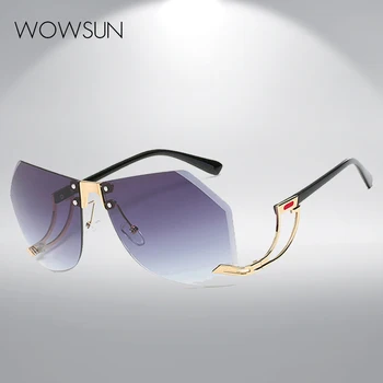 WOWSUN Lrregular Supradimensionate fără ramă de ochelari de Soare pentru Femei Brand Designer de Moda Nuante A128