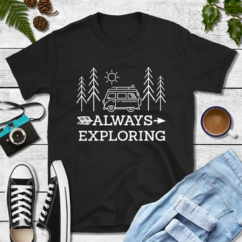 Întotdeauna Explorarea 100% Bumbac T-shirt Drăguț în aer liber Camping Tricou Estetice Femei Maneca Scurta Aventura de Călătorie de Top Tee Shirt